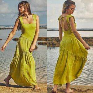Free People Traveler Midi Color Citron Silk  Size M